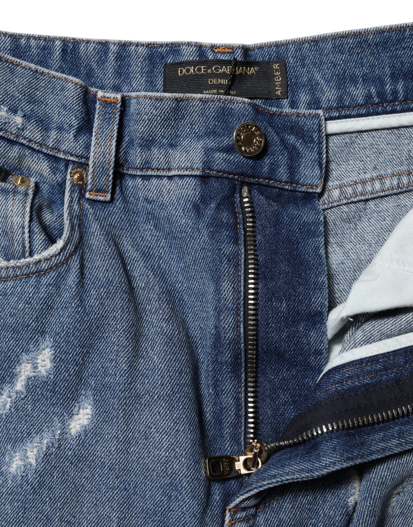 Dolce &amp; Gabbana Blue Tattered High Waist Women Denim Jeans