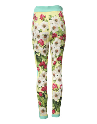 Dolce &amp; Gabbana Yellow Silk Floral Leggings Pants