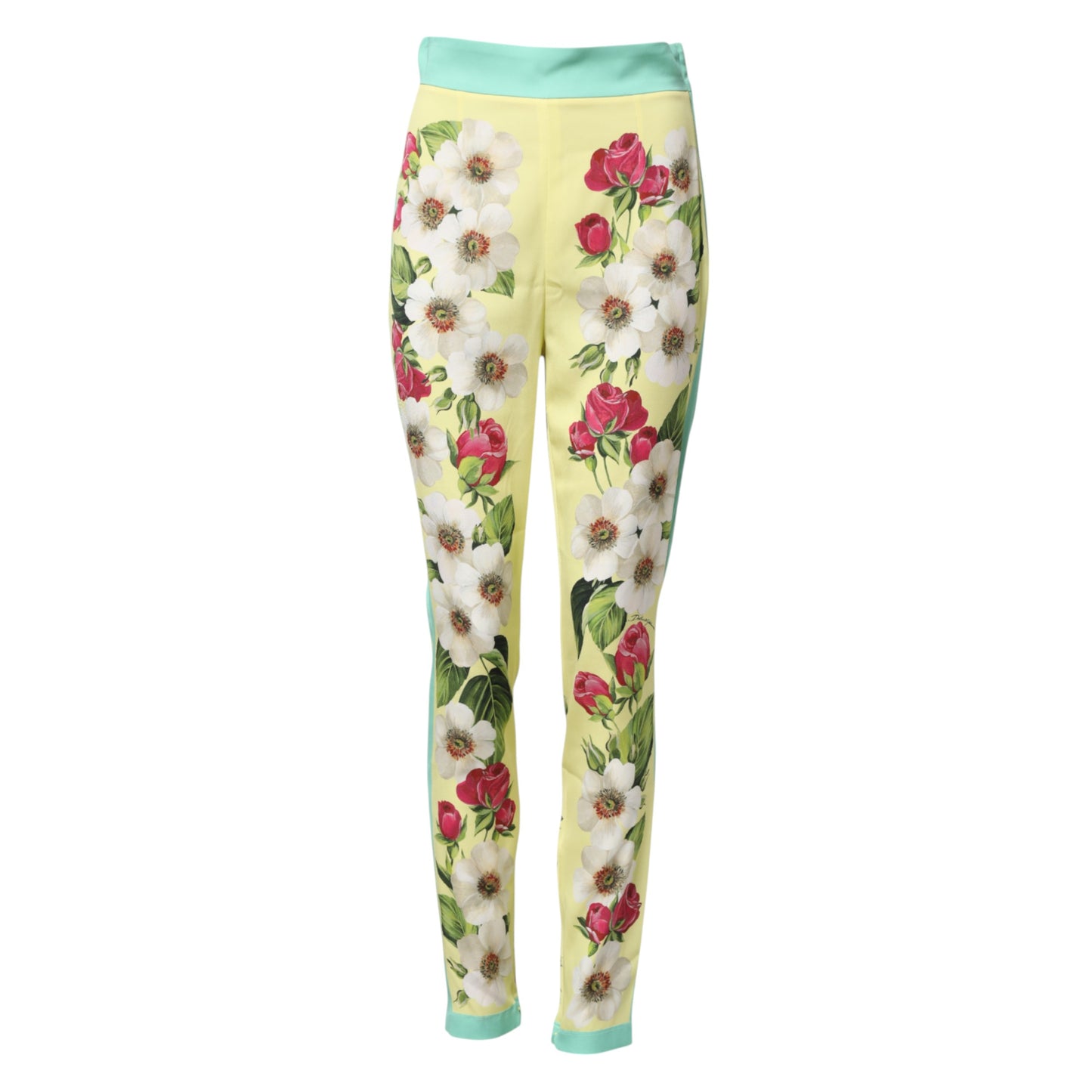 Dolce &amp; Gabbana Yellow Silk Floral Leggings Pants