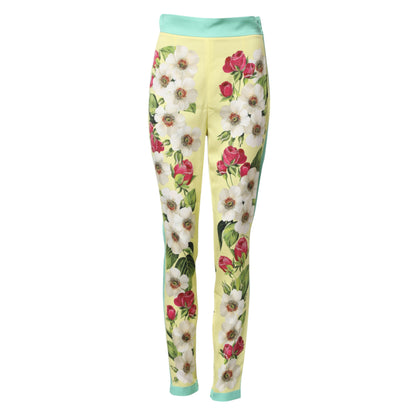 Dolce &amp; Gabbana Yellow Silk Floral Leggings Pants