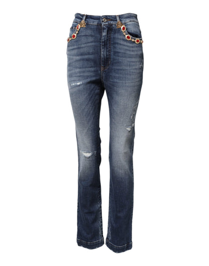 Dolce &amp; Gabbana Blue Rhinestone Embellished Denim Jeans