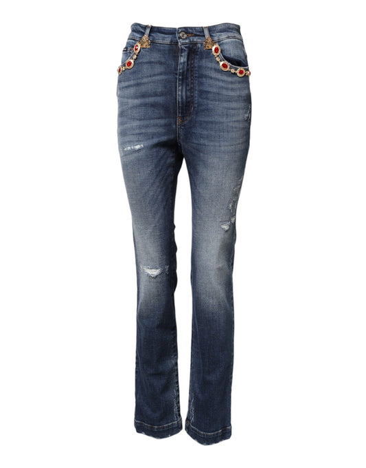Dolce &amp; Gabbana Blue Rhinestone Embellished Denim Jeans