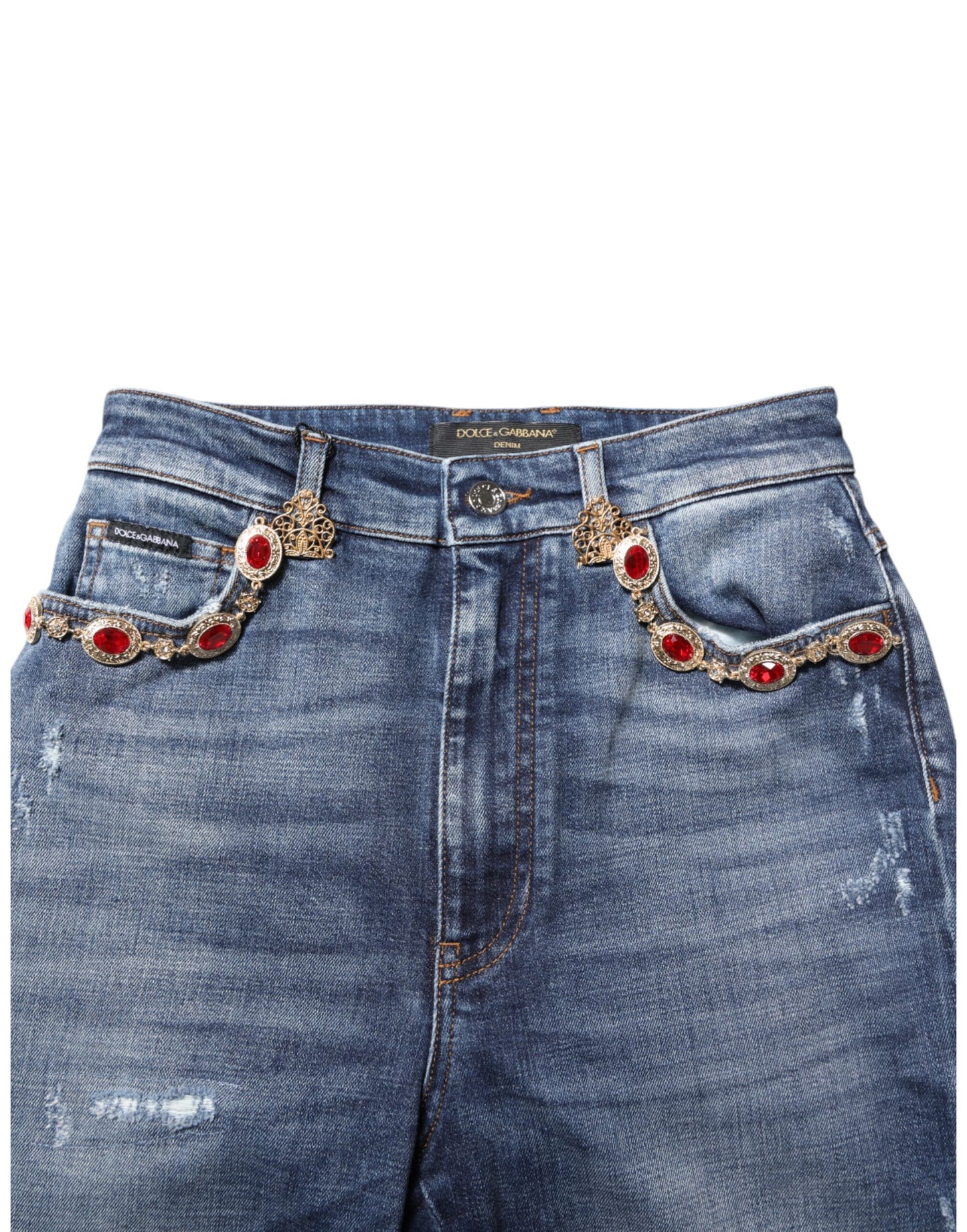 Dolce &amp; Gabbana Blue Rhinestone Embellished Denim Jeans
