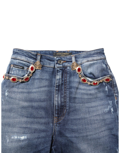 Dolce &amp; Gabbana Blue Rhinestone Embellished Denim Jeans