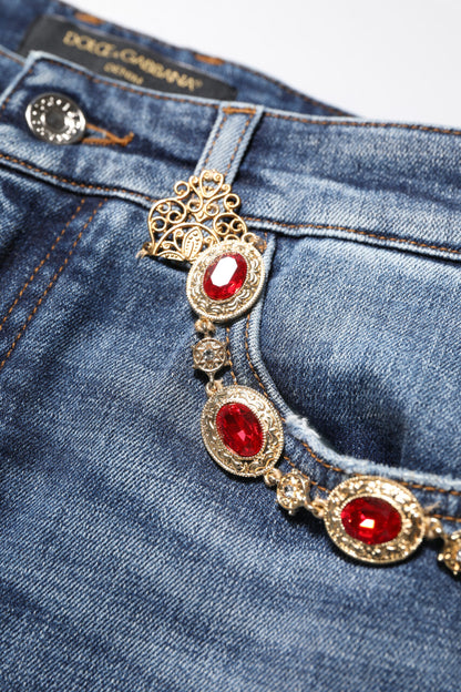 Dolce &amp; Gabbana Blue Rhinestone Embellished Denim Jeans