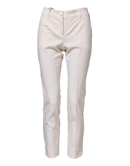 Dolce &amp; Gabbana White Wool Tapered High Waist Pants