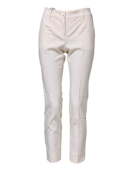 Dolce &amp; Gabbana White Wool Tapered High Waist Pants