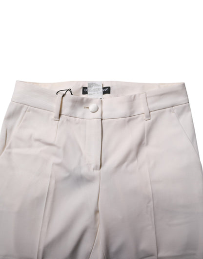 Dolce &amp; Gabbana White Wool Tapered High Waist Pants