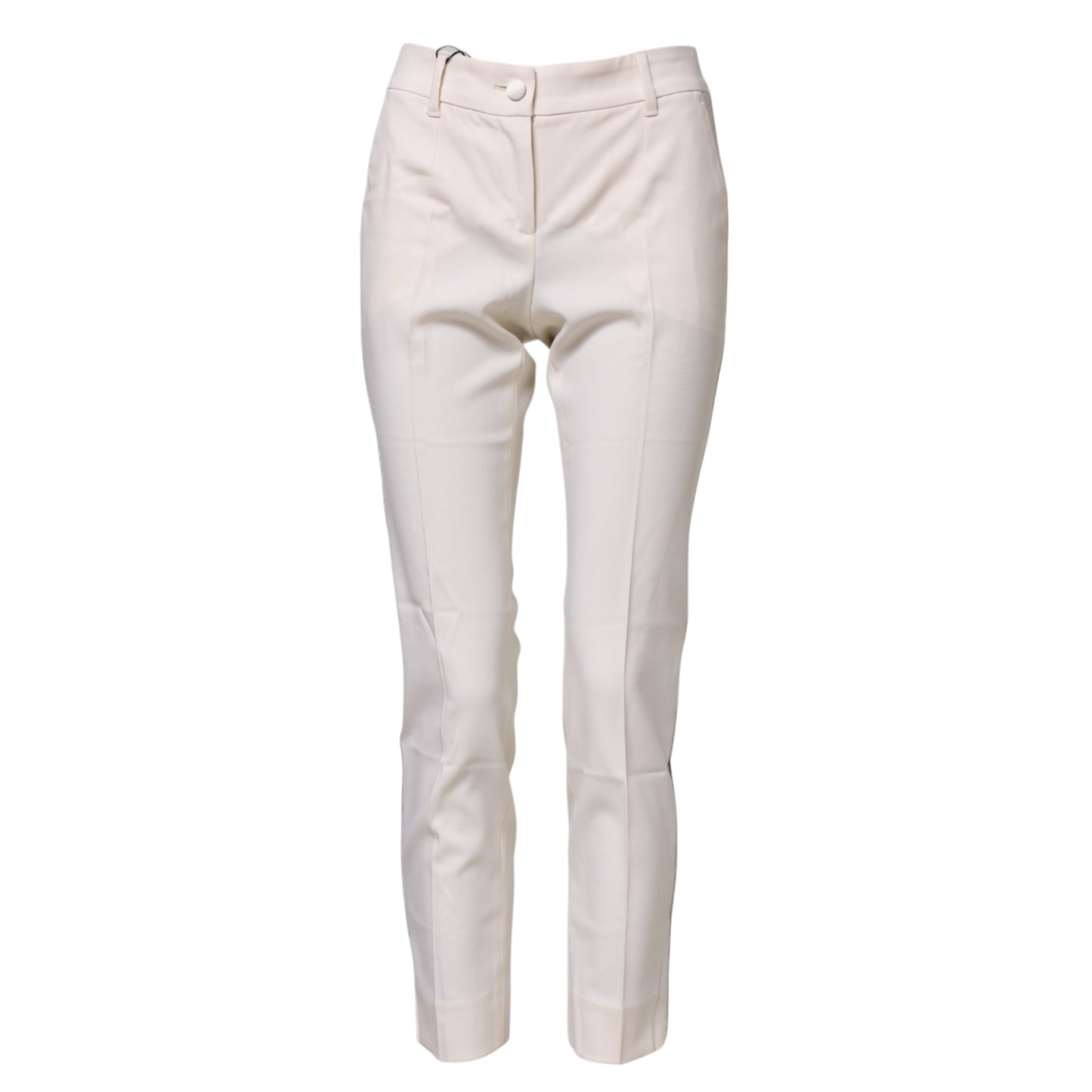 Dolce &amp; Gabbana White Wool Tapered High Waist Pants