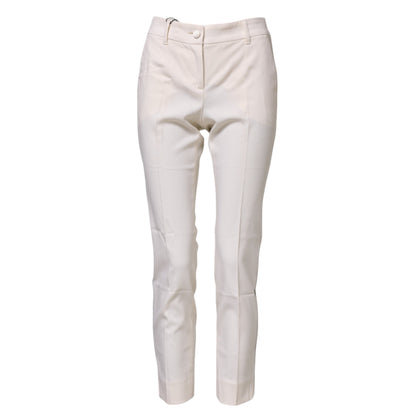 Dolce &amp; Gabbana White Wool Tapered High Waist Pants