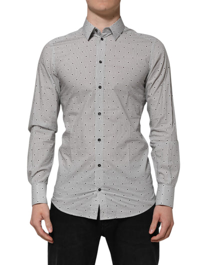 Dolce &amp; Gabbana Gray Dotted Semi Fitted GOLD Men Formal Shirt