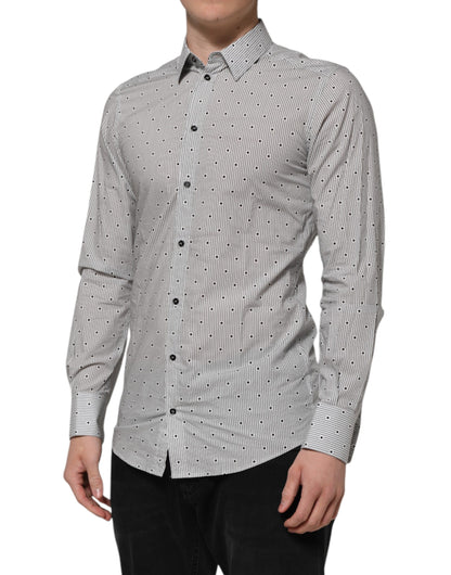 Dolce &amp; Gabbana Gray Dotted Semi Fitted GOLD Men Formal Shirt