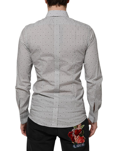 Dolce &amp; Gabbana Gray Dotted Semi Fitted GOLD Men Formal Shirt