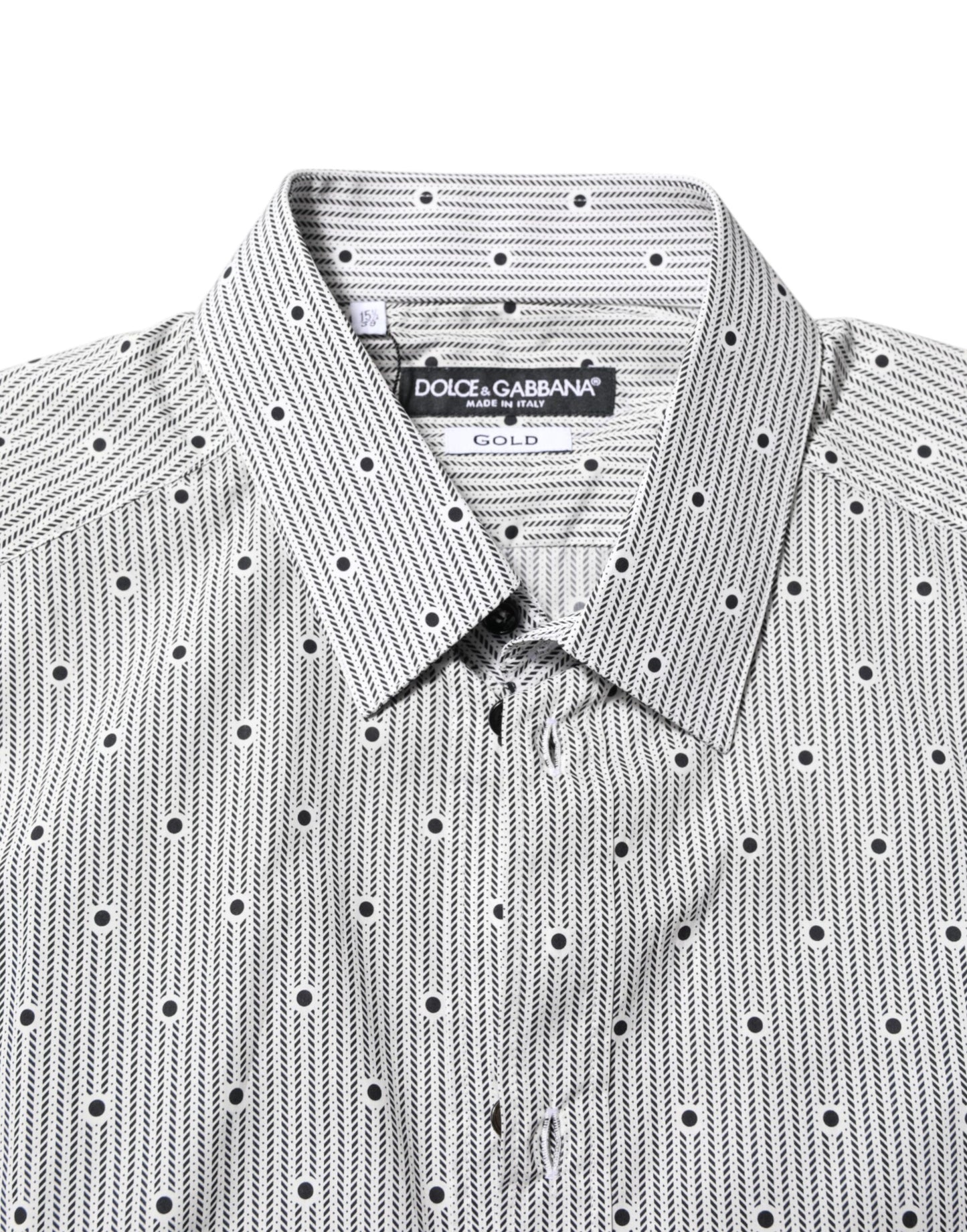 Dolce &amp; Gabbana Gray Dotted Semi Fitted GOLD Men Formal Shirt
