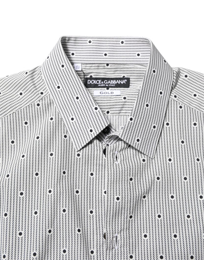 Dolce &amp; Gabbana Gray Dotted Semi Fitted GOLD Men Formal Shirt