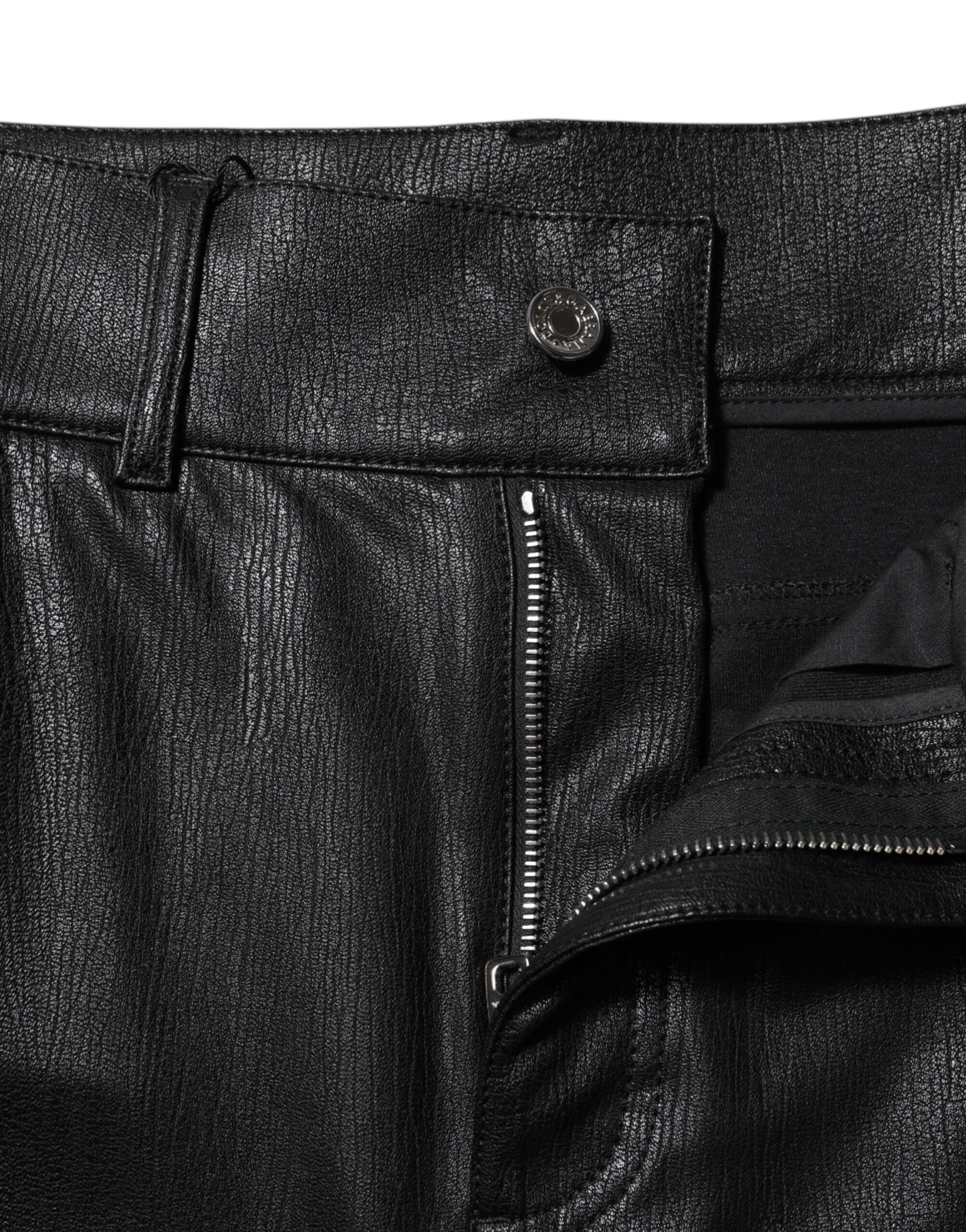 Dolce &amp; Gabbana Black Leather High Waist Slim Fit Pants