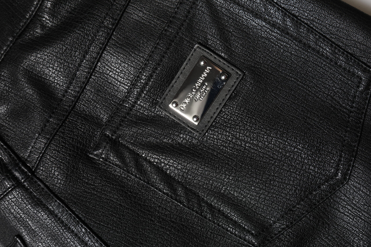 Dolce &amp; Gabbana Black Leather High Waist Slim Fit Pants