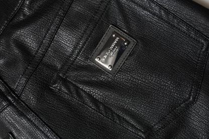 Dolce &amp; Gabbana Black Leather High Waist Slim Fit Pants