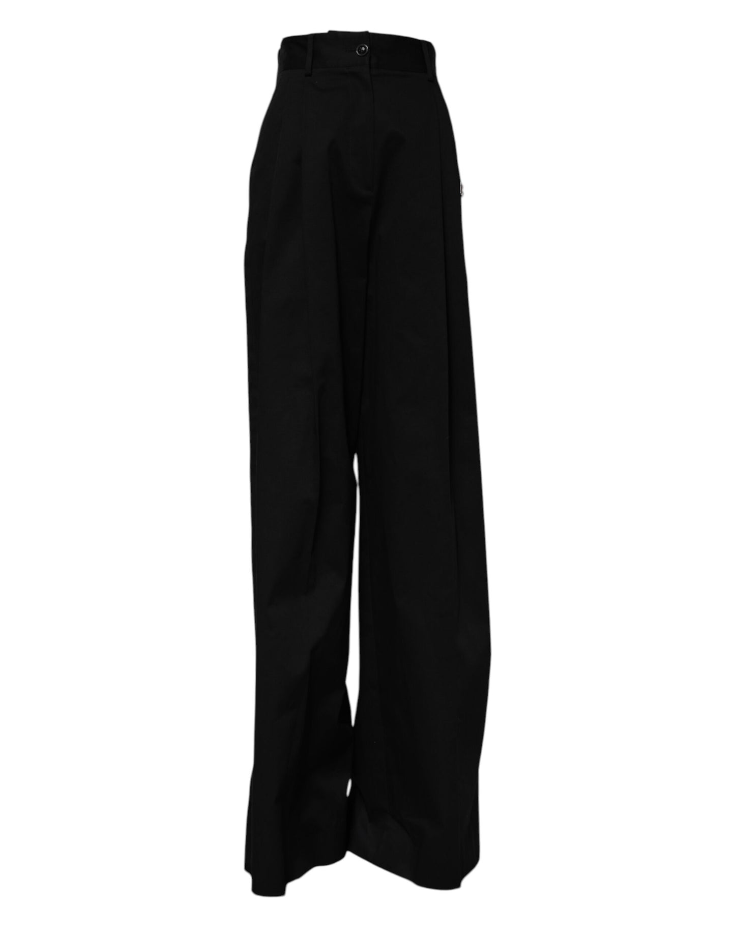 Dolce &amp; Gabbana Black Cotton HighWaist Wide Leg Pants