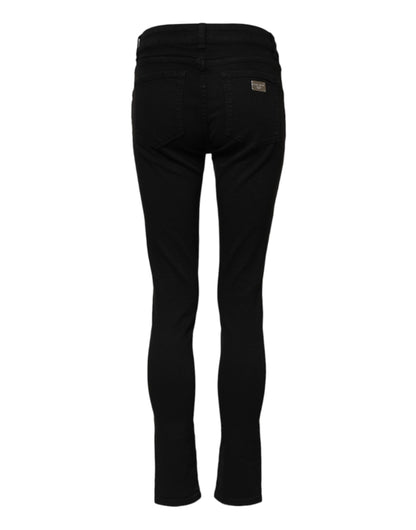 Dolce &amp; Gabbana Black Cotton Skinny Mid Waist Denim Jeans