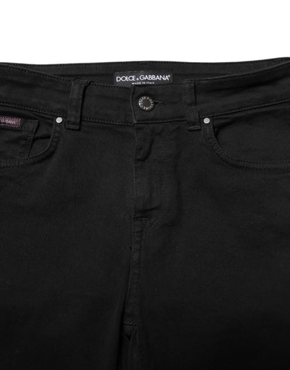 Dolce &amp; Gabbana Black Cotton Skinny Mid Waist Denim Jeans
