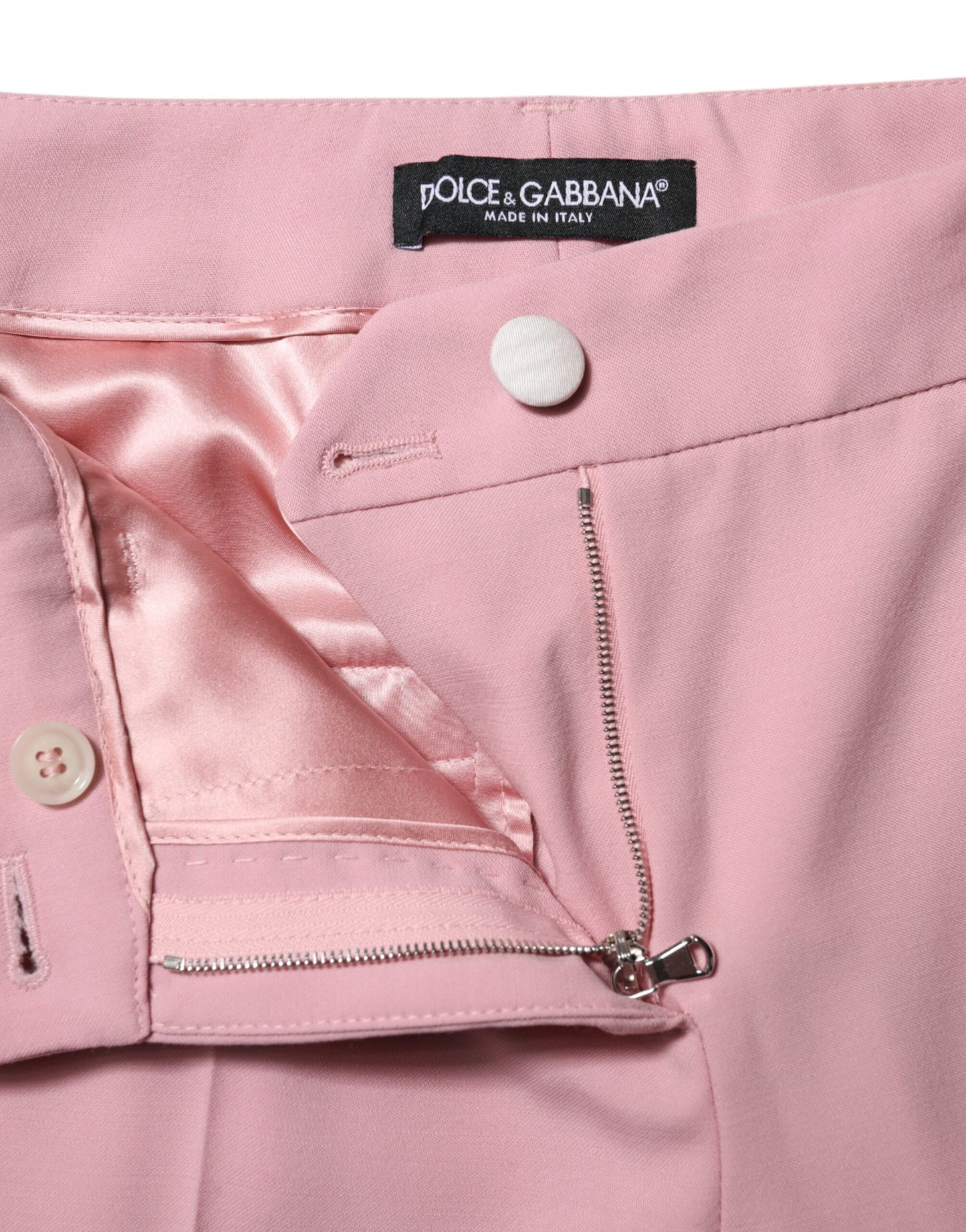 Dolce &amp; Gabbana Pink Wool High Waist Tapered Pants