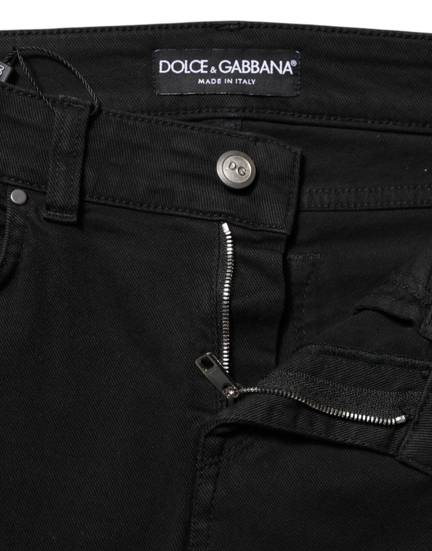 Dolce &amp; Gabbana Black Cotton Skinny Mid Waist Denim Jeans