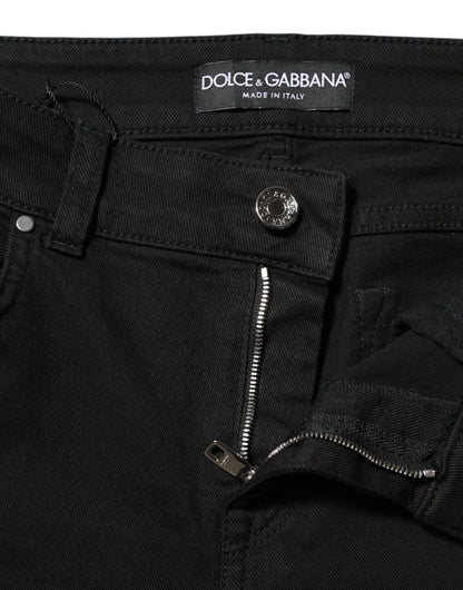 Dolce &amp; Gabbana Black Cotton Skinny Mid Waist Denim Jeans