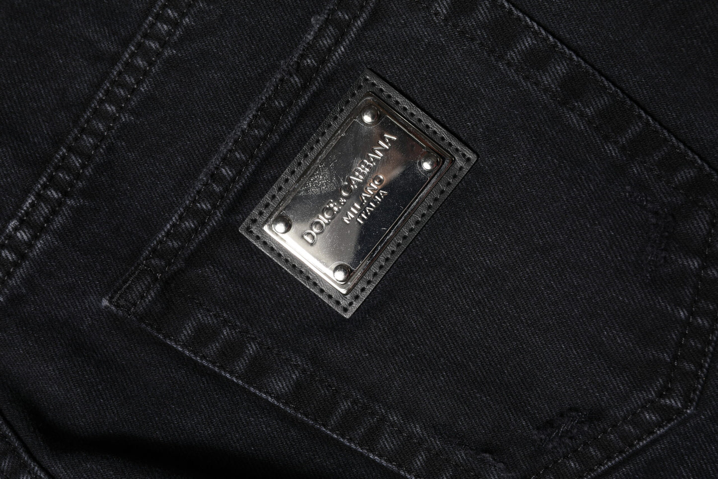 Dolce &amp; Gabbana Black Cotton Tattered Mid Waist Denim Jeans 