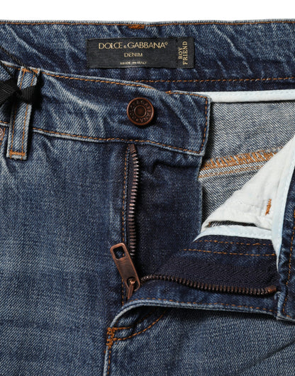 Dolce &amp; Gabbana Blue Cotton Boyfriend Tattered Denim Jeans 