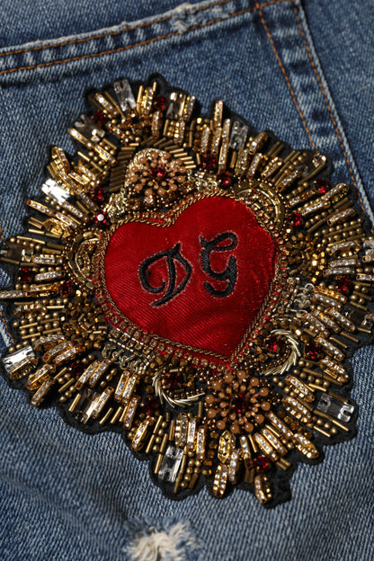 Dolce &amp; Gabbana Blue Cotton Boyfriend Tattered Denim Jeans 
