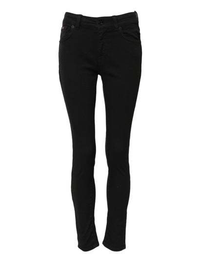 Dolce &amp; Gabbana Black Cotton Skinny Mid Waist Denim Jeans