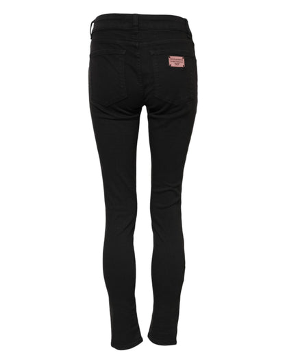 Dolce &amp; Gabbana Black Cotton Skinny Mid Waist Denim Jeans