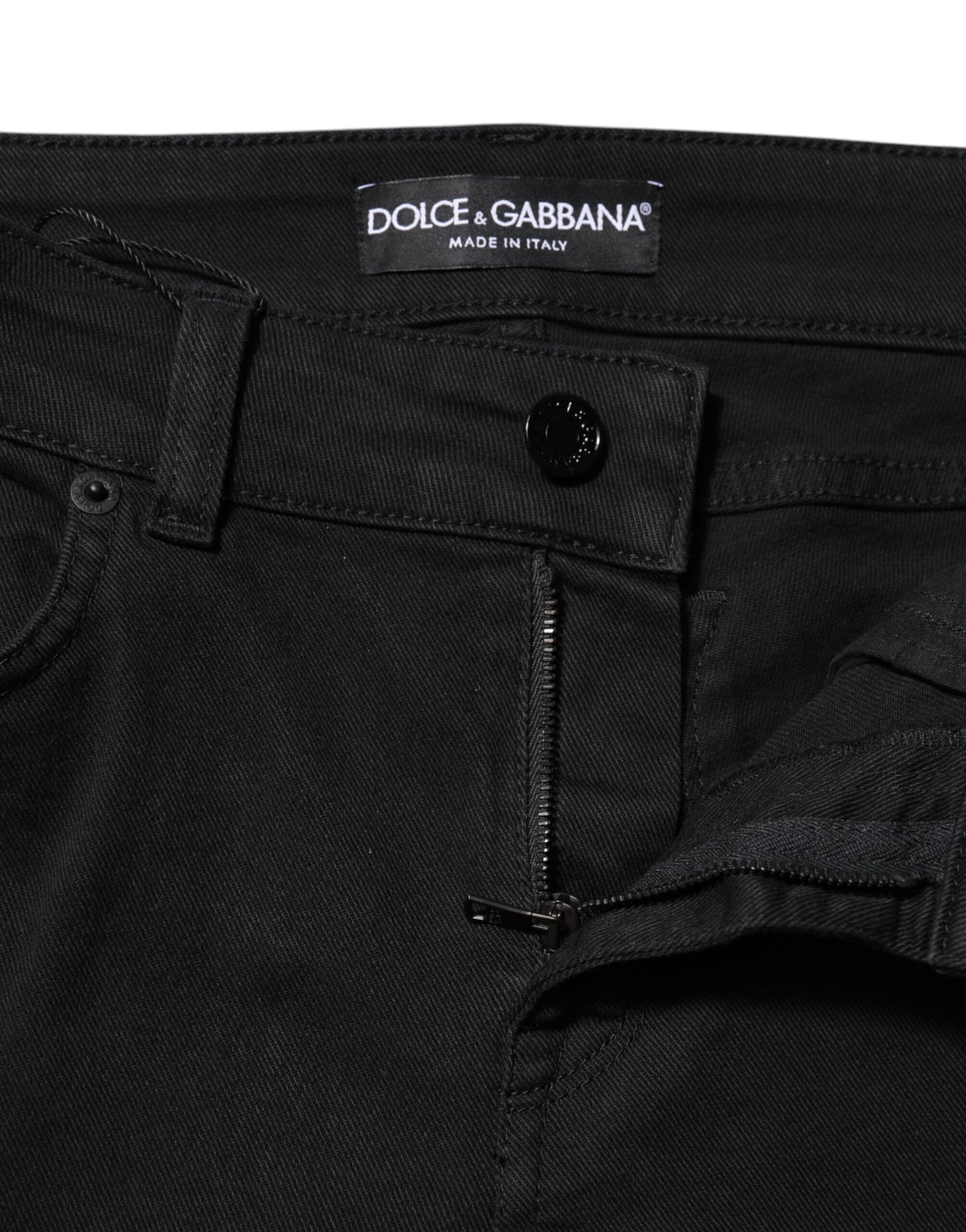 Dolce &amp; Gabbana Black Cotton Skinny Mid Waist Denim Jeans