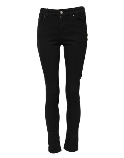 Dolce &amp; Gabbana Black Cotton Skinny Mid Waist Denim Jeans