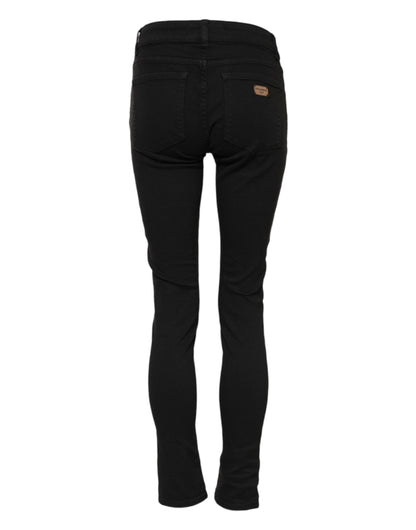 Dolce &amp; Gabbana Black Cotton Skinny Mid Waist Denim Jeans