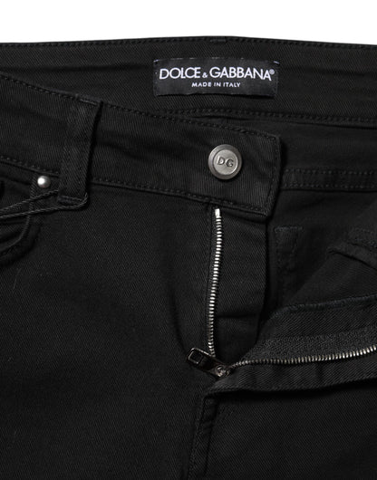 Dolce &amp; Gabbana Black Cotton Skinny Mid Waist Denim Jeans