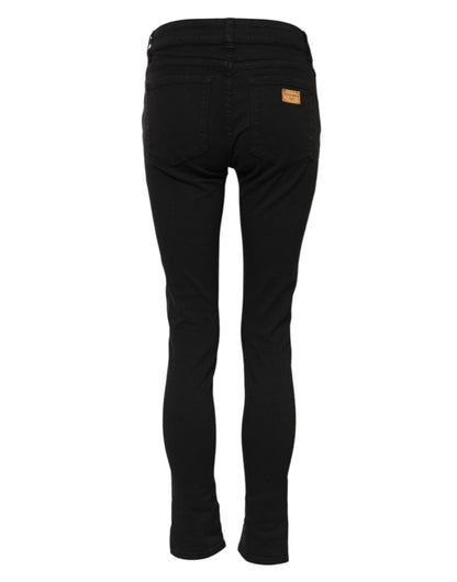 Dolce &amp; Gabbana Black Cotton Skinny Mid Waist Denim Jeans