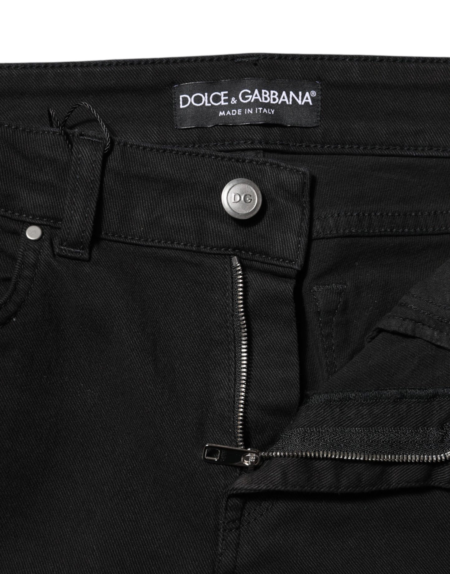 Dolce &amp; Gabbana Black Cotton Skinny Mid Waist Denim Jeans