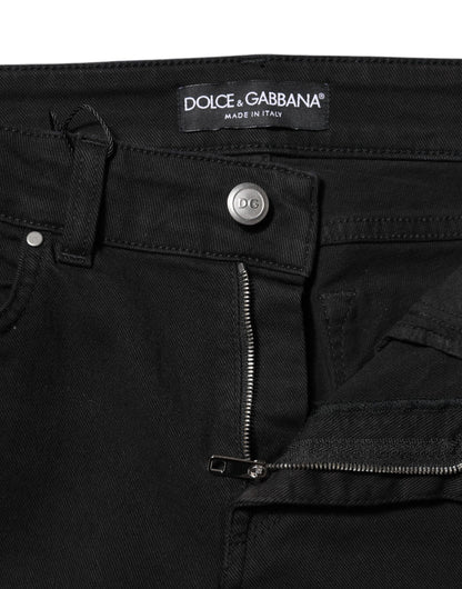 Dolce &amp; Gabbana Black Cotton Skinny Mid Waist Denim Jeans