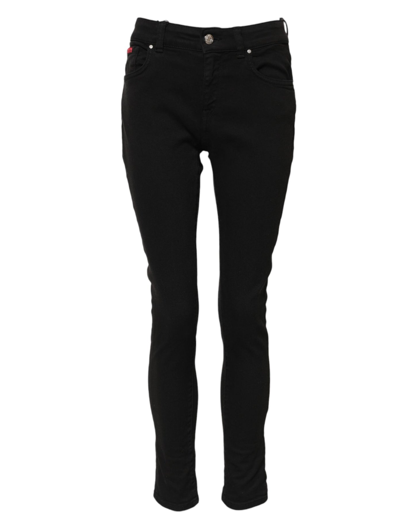 Dolce &amp; Gabbana Black Cotton Logo Skinny Mid Waist Denim Jeans 