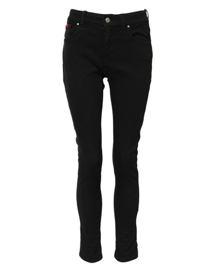Dolce &amp; Gabbana Black Cotton Logo Skinny Mid Waist Denim Jeans 
