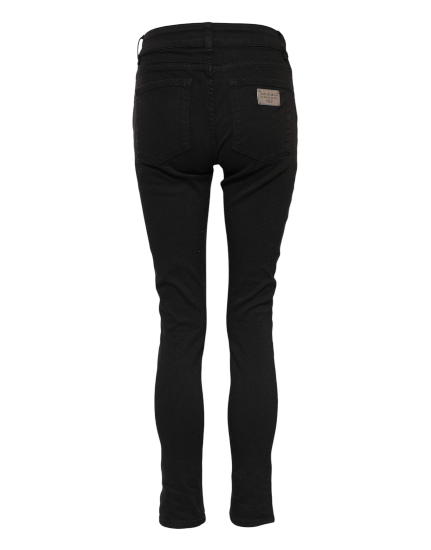 Dolce &amp; Gabbana Black Cotton Logo Skinny Mid Waist Denim Jeans 