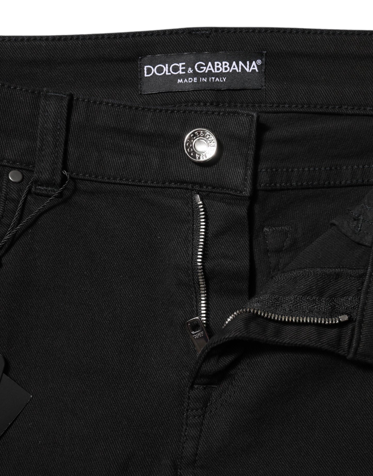 Dolce &amp; Gabbana Black Cotton Logo Skinny Mid Waist Denim Jeans 