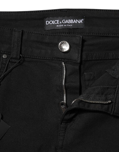 Dolce &amp; Gabbana Black Cotton Logo Skinny Mid Waist Denim Jeans 