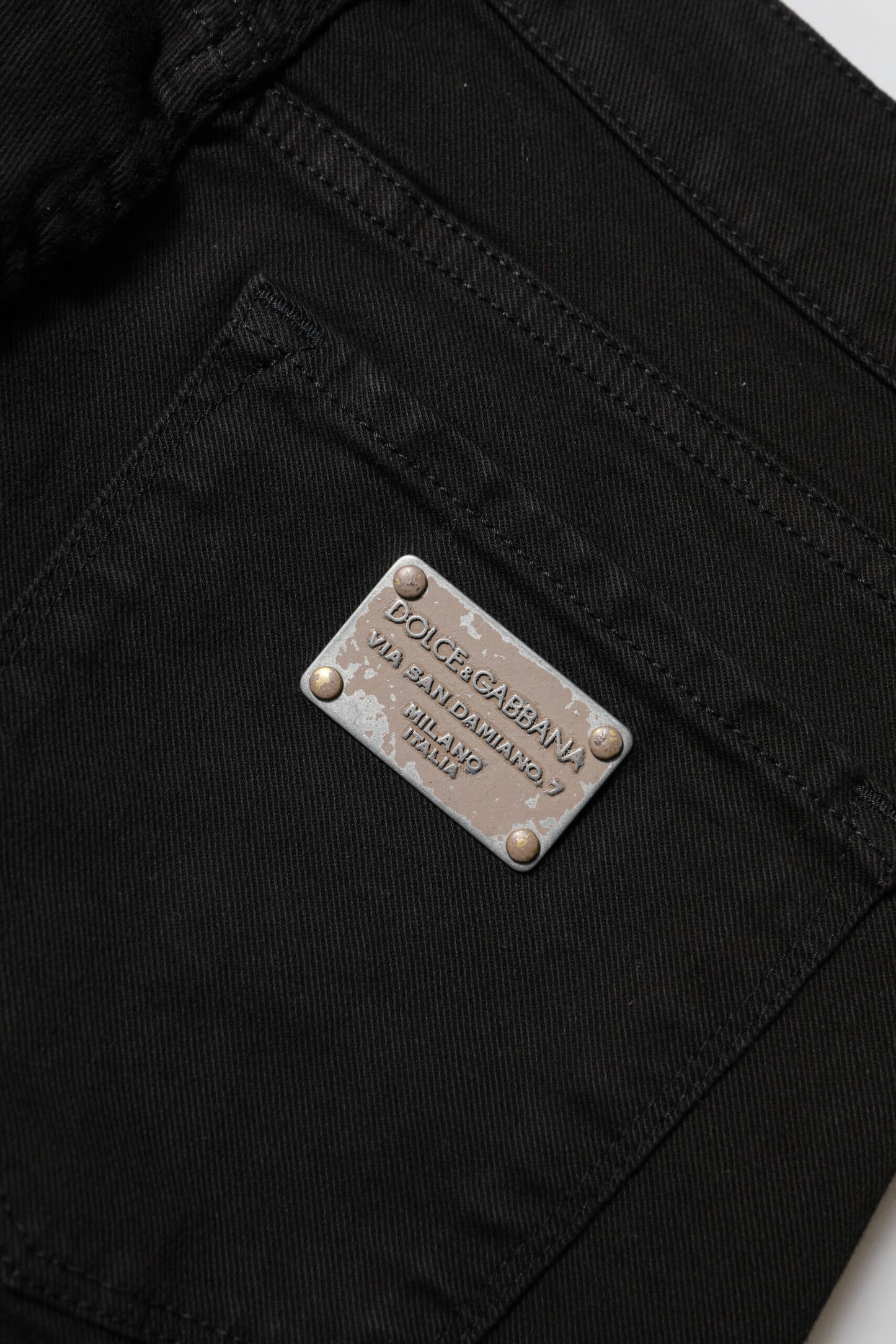Dolce &amp; Gabbana Black Cotton Logo Skinny Mid Waist Denim Jeans 