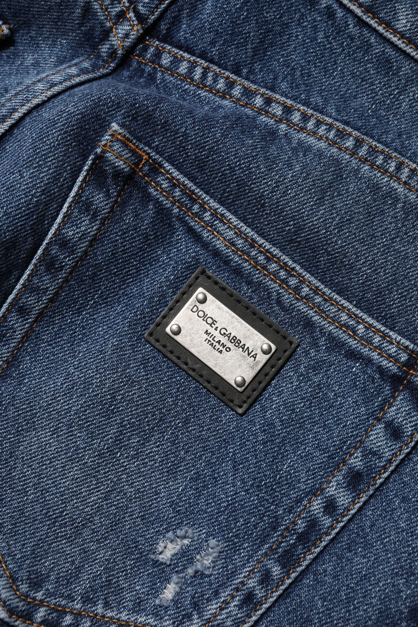 Dolce &amp; Gabbana Blue Cotton Wide Leg Tattered Denim Jeans 