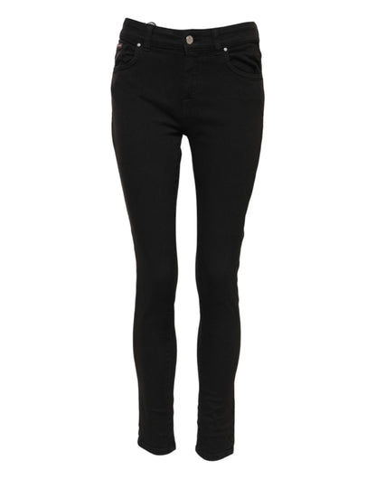 Dolce &amp; Gabbana Black Cotton Logo Skinny Mid Waist Denim Jeans 
