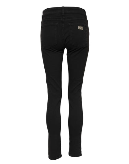 Dolce &amp; Gabbana Black Cotton Logo Skinny Mid Waist Denim Jeans 