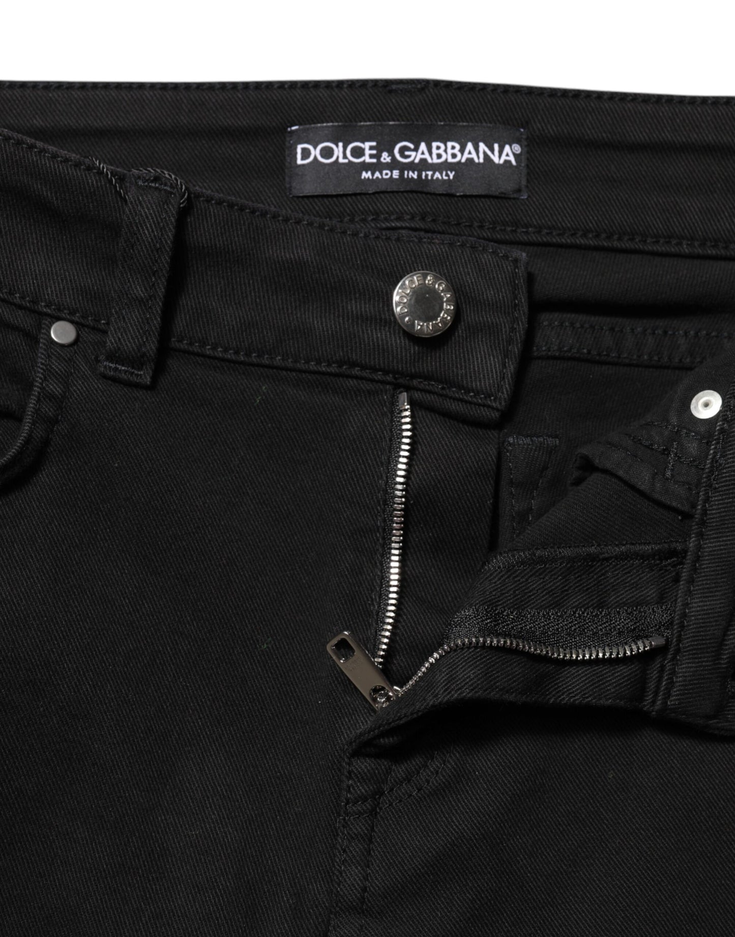 Dolce &amp; Gabbana Black Cotton Logo Skinny Mid Waist Denim Jeans 
